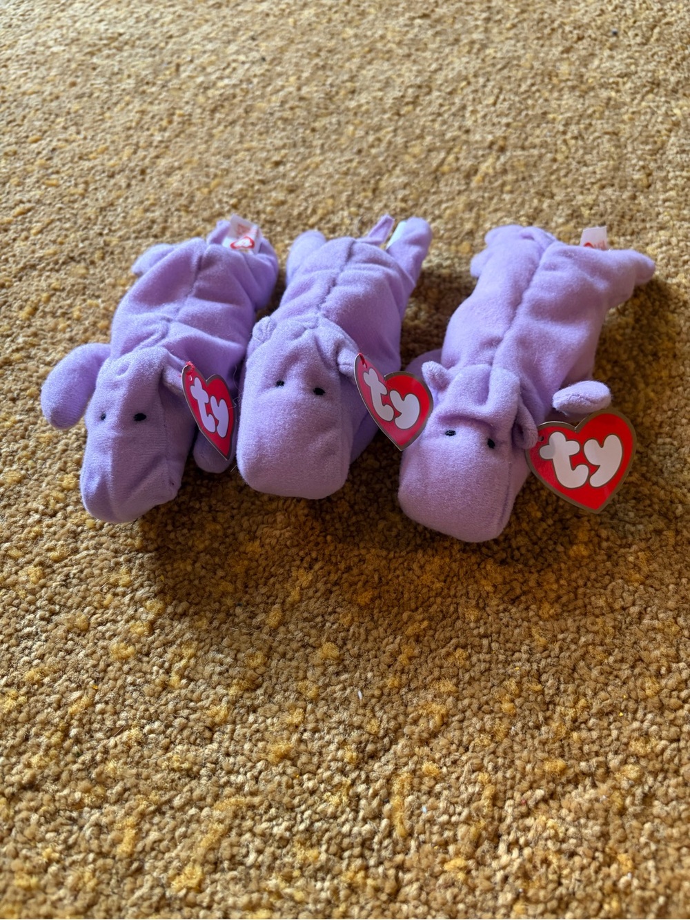 Ty Purple Hippo Beanie Baby Plush - Set of 3